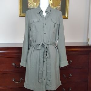 Odille Anthropologie 100% Silk Olive Shirtdress